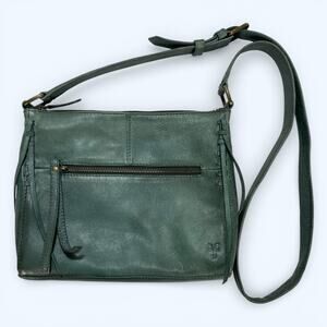 Frye Caelan Leather Crossbody Purse Bag Green Brass